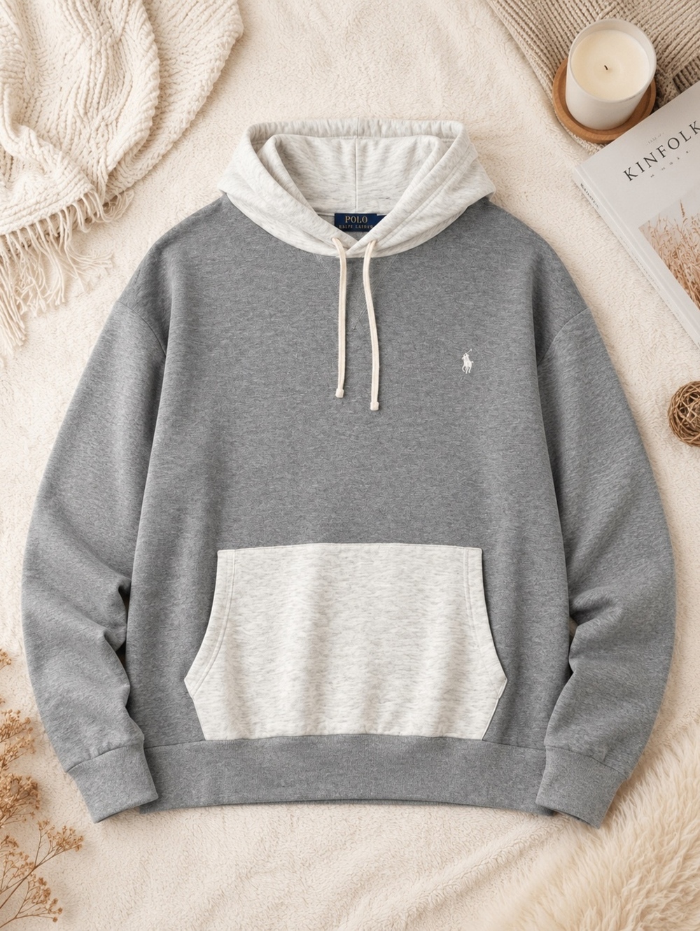 Polo Ralph Lauren Two-Tone Gray Hoodie Large Casual